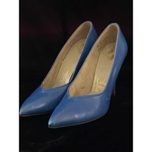 VTG 50s 60s Blue Leather High Heels Stilettos Sz 5.5 Rockabilly Avonettes LaRose
